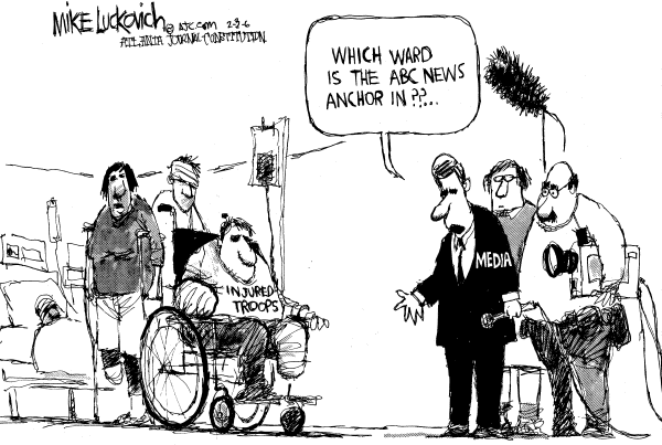 Political cartoon on Reporters Wounded in Iraq by Mike Luckovich, Atlanta Journal-Constitution