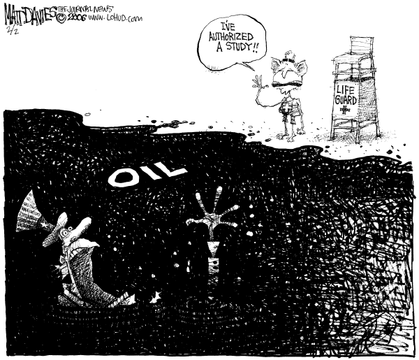 Political cartoon on US Addicted to Oil, Oilman Says by Matt Davies, Journal News