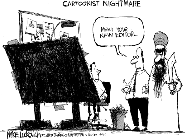 Political cartoon on Cartoon Furor Continues by Mike Luckovich, Atlanta Journal-Constitution