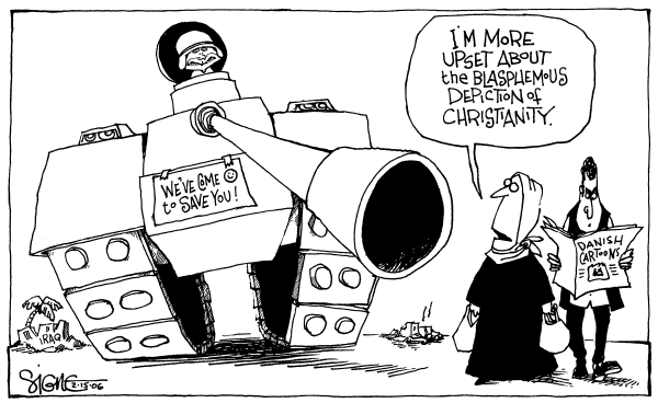 Political cartoon on Cartoon Furor Continues by Signe Wilkinson, Philadelphia Daily News