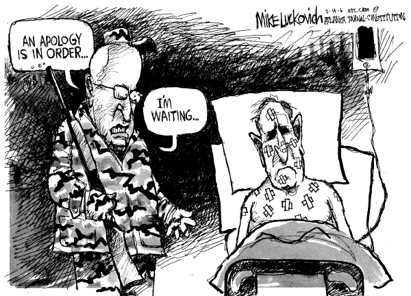 Political cartoon on Cheney Shoots Lawyer by Mike Luckovich, Atlanta Journal-Constitution