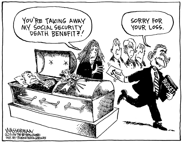 Political cartoon on Budget Cuts Spare the Military by Dan Wasserman, Boston Globe