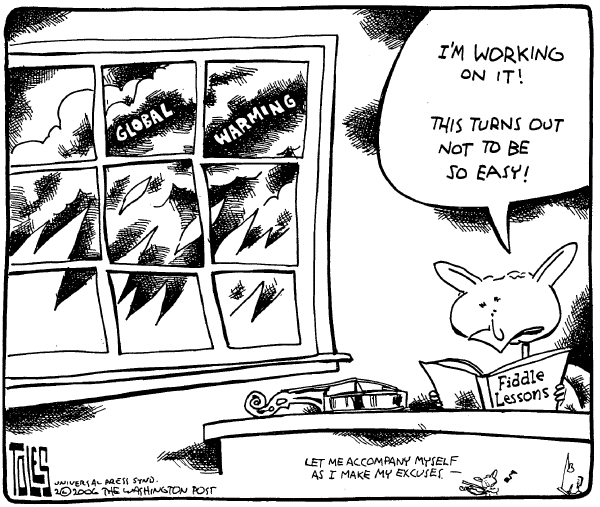 Political cartoon on Bush Working Harder Than Ever by Tom Toles, Washington Post