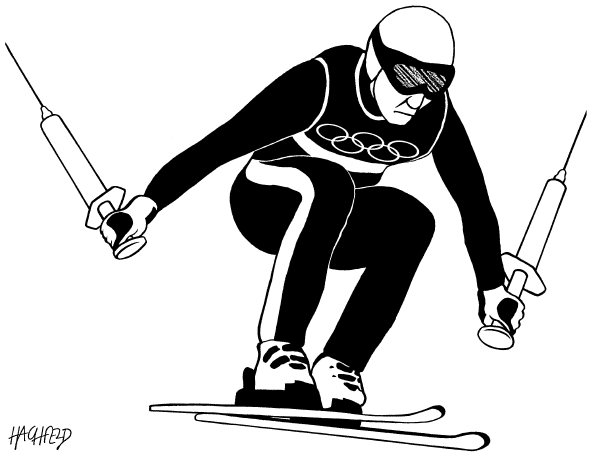 Political cartoon on Winter Olympics Bring Surprises by Rainer Hachfeld, Neues Deutschland, Germany