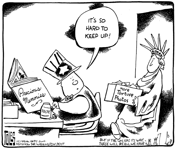 Political cartoon on More Torture Photos Revealed by Tom Toles, Washington Post