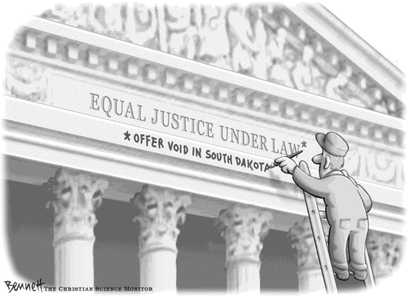 Political cartoon on South Dakota Outlaws Abortion by Clay Bennett, Christian Science Monitor