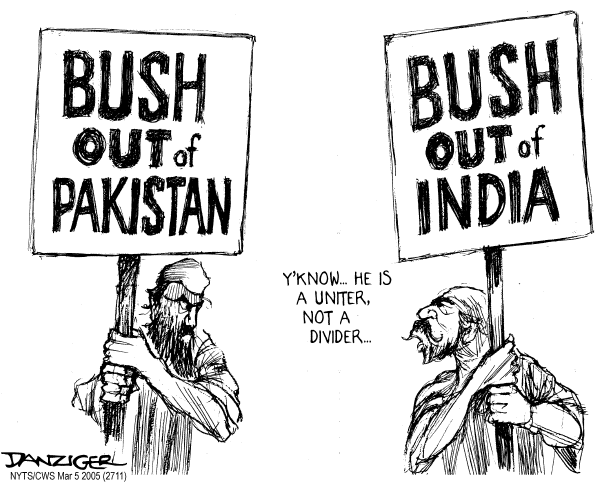 Political cartoon on President Visits Sub-Continent by Jeff Danziger, Cartoonists & Writers Syndicate