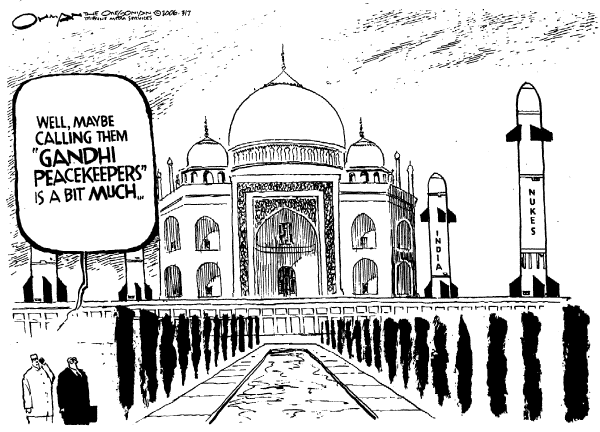 Political cartoon on President Visits Sub-Continent by Jack Ohman, The Oregonian