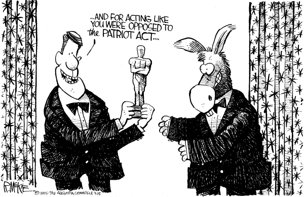Political cartoon on Patriot Act Renewed by Rick McKee, Augusta Chronicle, Georgia