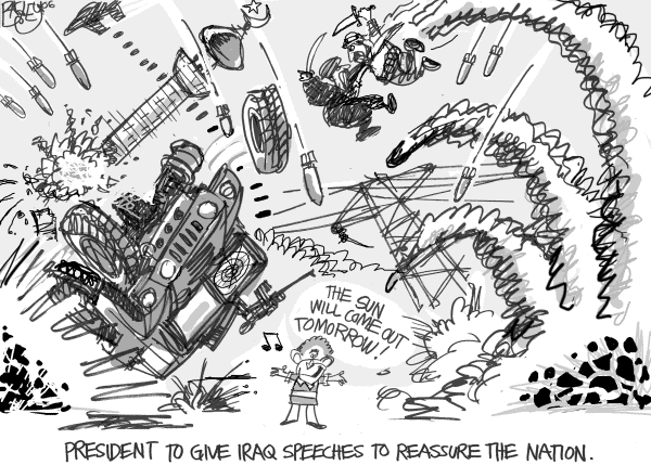Political cartoon on US Fine-Tuning Iraq Strategy by Pat Bagley, Salt Lake Tribune