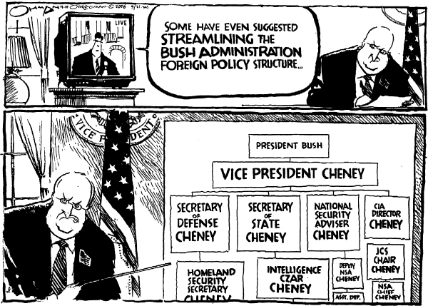 Editorial Cartoon by Jack Ohman, The Oregonian on Bush Goes on the Offensive