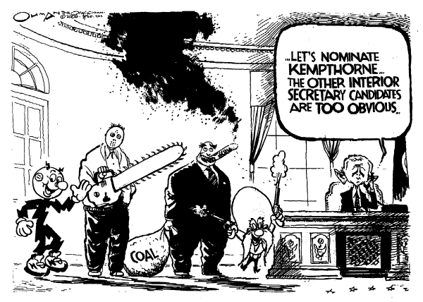 Editorial Cartoon by Jack Ohman, The Oregonian on New Interior Secretary Named