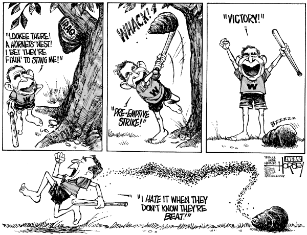 Editorial Cartoon by David Horsey, Seattle Post-Intelligencer on White House Celebrates Iraq War Anniversary