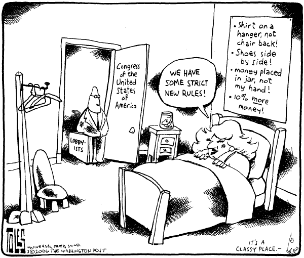 Editorial Cartoon by Tom Toles, Washington Post on Lobbying Reform Underway