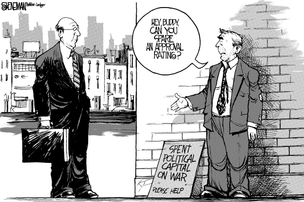 Editorial Cartoon by Drew Sheneman, Newark Star Ledger on Bush Appeals for Support