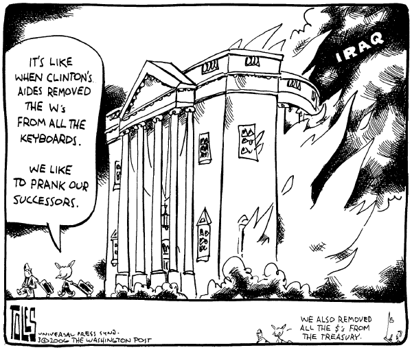 Editorial Cartoon by Tom Toles, Washington Post on Bush Appeals for Support