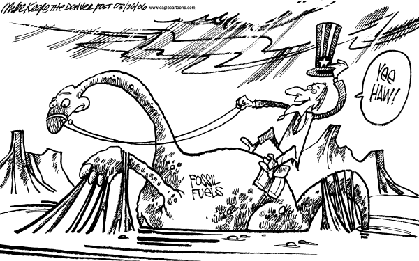 Editorial Cartoon by Mike Keefe, Denver Post on Environmental Debate Heats Up