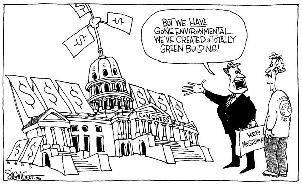 Editorial Cartoon by Signe Wilkinson, Philadelphia Daily News on Environmental Debate Heats Up
