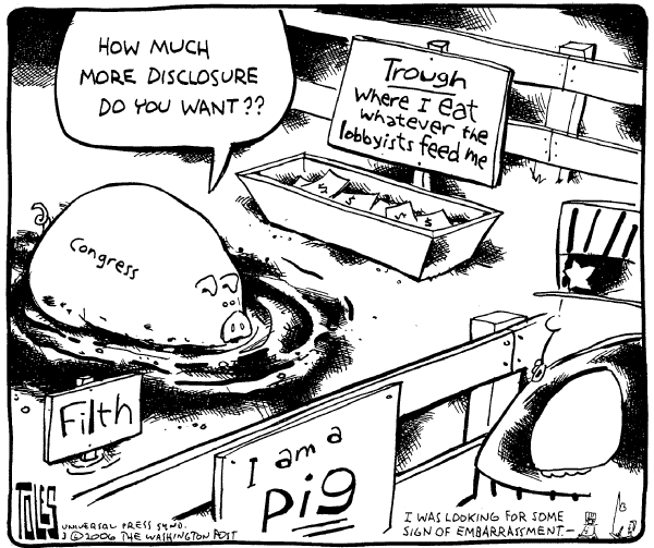 Editorial Cartoon by Tom Toles, Washington Post on Lobby Reform Passed