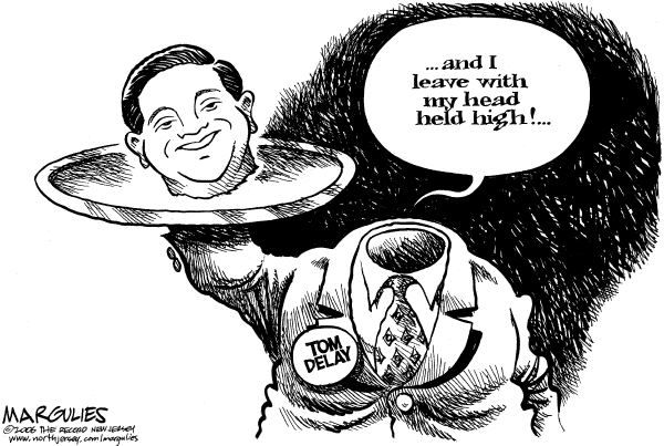 Editorial Cartoon by Jimmy Margulies, The Record, New Jersey on Tom Delay Quits