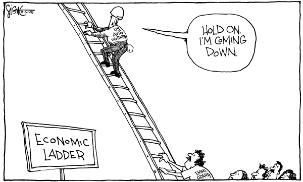 Editorial Cartoon by Dan Wasserman, Boston Globe on US Economy Holds Steady