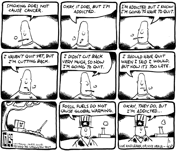 Editorial Cartoon by Tom Toles, Washington Post on Oil Addiction Difficult to Break