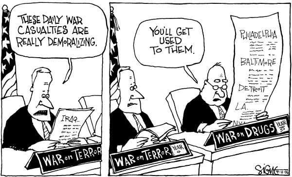 Editorial Cartoon by Signe Wilkinson, Philadelphia Daily News on War at Home Intensifies