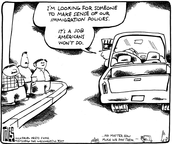 Editorial Cartoon by Tom Toles, Washington Post on Congress Debates Immigration Reform