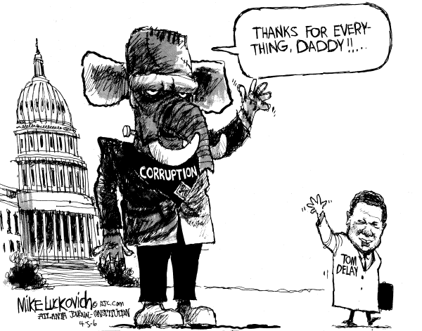 Editorial Cartoon by Mike Luckovich, Atlanta Journal-Constitution on GOP Says Goodbye to Delay