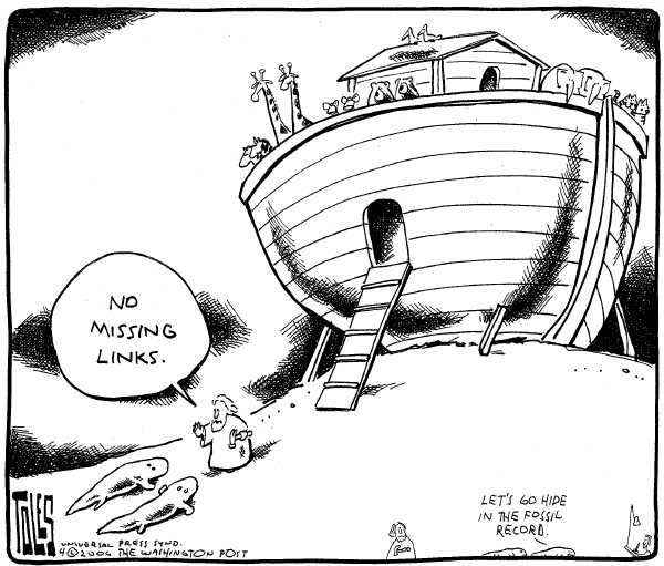 Editorial Cartoon by Tom Toles, Washington Post on Missing Link Found