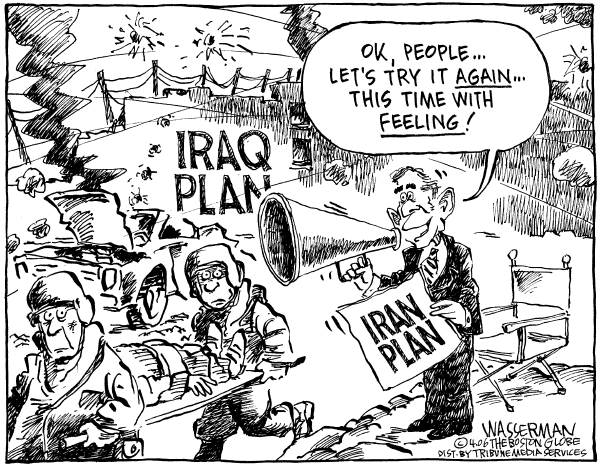 Editorial Cartoon by Dan Wasserman, Boston Globe on White House Looks Beyond Iraq