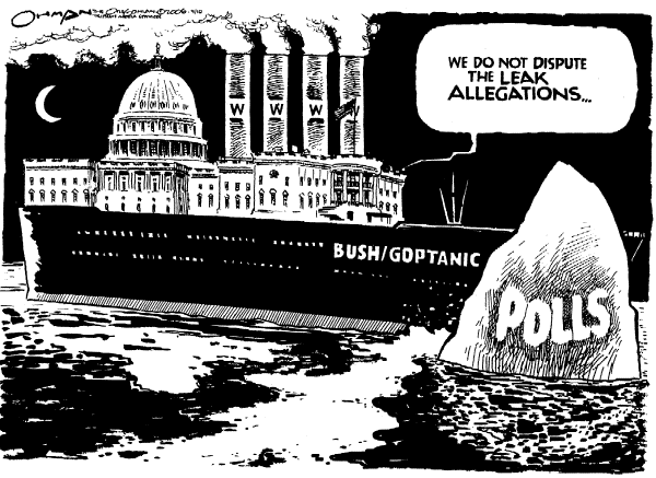 Editorial Cartoon by Jack Ohman, The Oregonian on Leak Was for Good of Nation, Bush Says