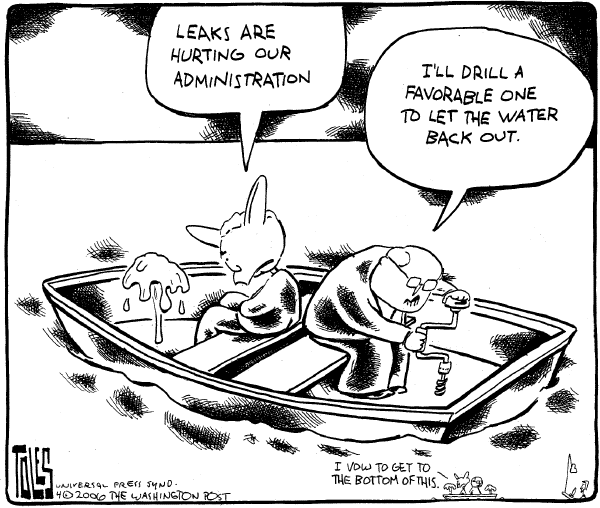Editorial Cartoon by Tom Toles, Washington Post on Leak Was for Good of Nation, Bush Says