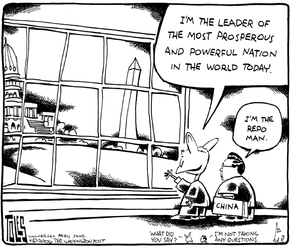 Editorial Cartoon by Tom Toles, Washington Post on Economy Stays on Course