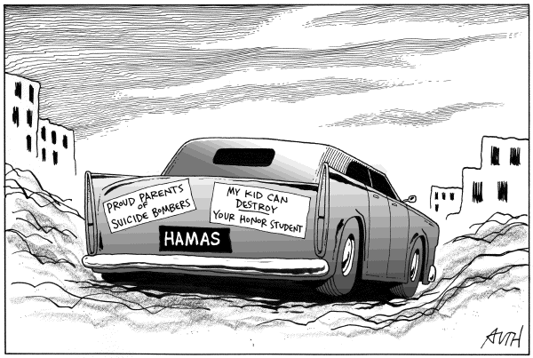Editorial Cartoon by Tony Auth, Philadelphia Inquirer on Suicide Bombers Strike Israel