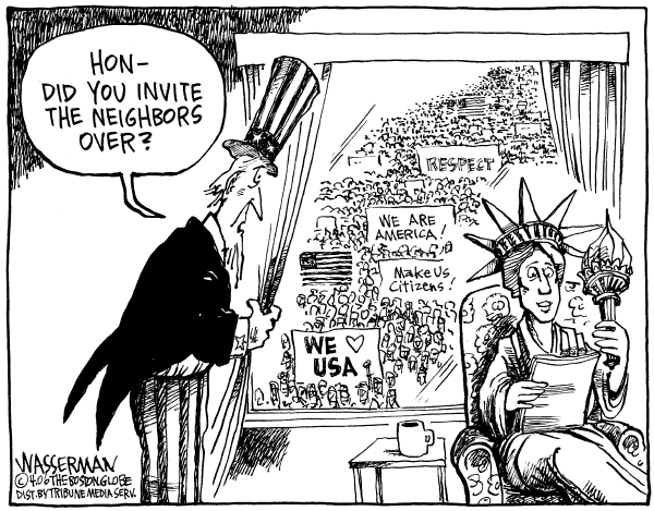 Editorial Cartoon by Dan Wasserman, Boston Globe on Immigration Policy Debated