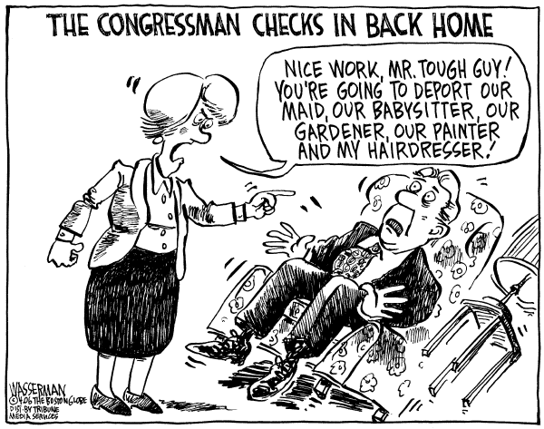 Editorial Cartoon by Dan Wasserman, Boston Globe on Immigration Policy Debated
