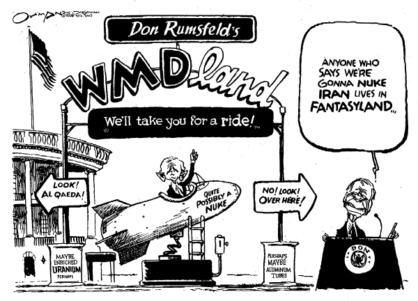 Editorial Cartoon by Jack Ohman, The Oregonian on Bush Seeks Diplomatic Solution on Iran