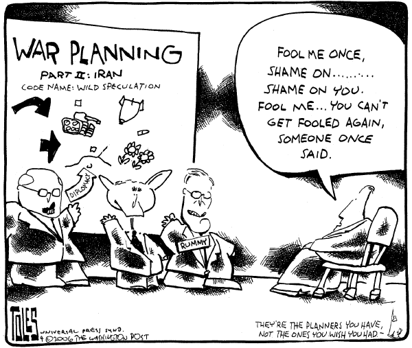 Editorial Cartoon by Tom Toles, Washington Post on Bush Seeks Diplomatic Solution on Iran