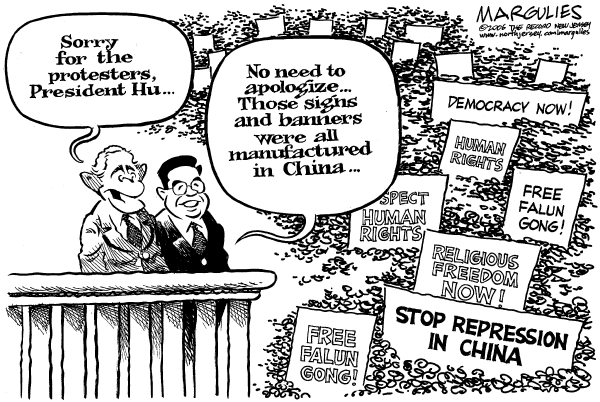 Editorial Cartoon by Jimmy Margulies, The Record, New Jersey on China's President Visits US