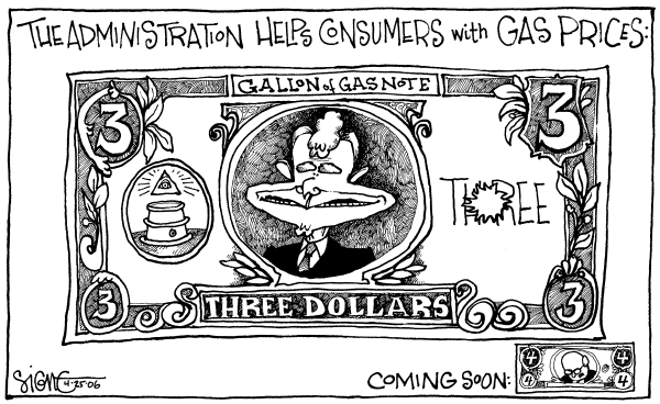 Editorial Cartoon by Signe Wilkinson, Philadelphia Daily News on Gas Prices Soar