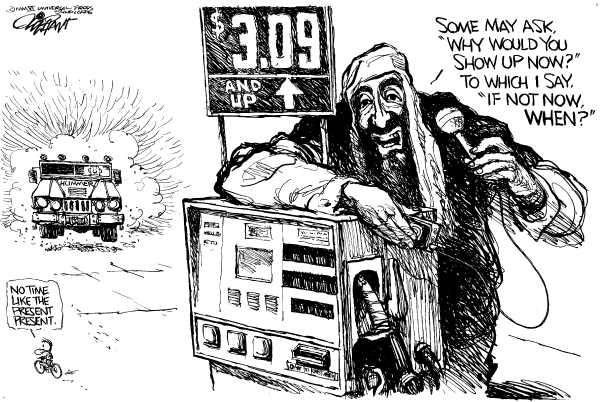 Editorial Cartoon by Pat Oliphant, Universal Press Syndicate on Gas Prices Soar