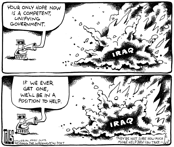 Editorial Cartoon by Tom Toles, Washington Post on Major Breakthrough in Iraq
