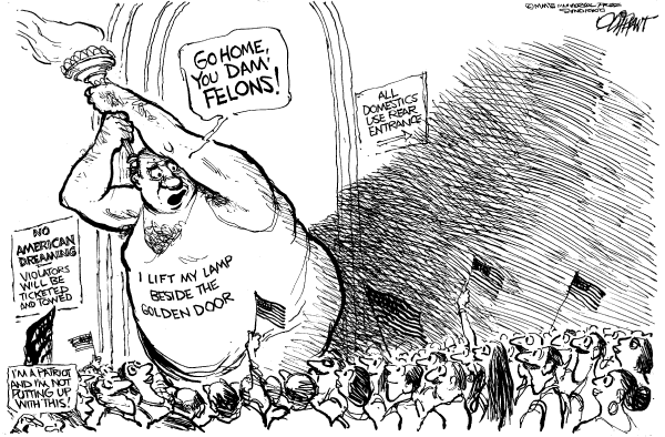 Editorial Cartoon by Pat Oliphant, Universal Press Syndicate on Immigration Battle Heats Up