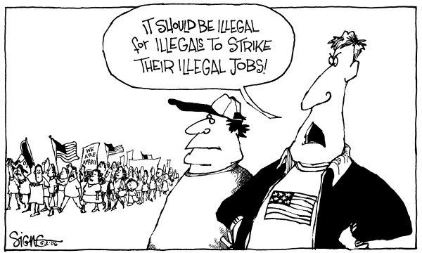Editorial Cartoon by Signe Wilkinson, Philadelphia Daily News on Immigration Battle Heats Up