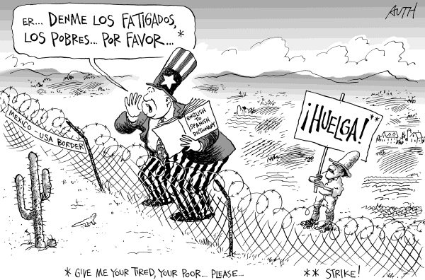 Editorial Cartoon by Tony Auth, Philadelphia Inquirer on Immigration Battle Heats Up