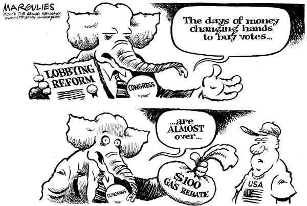 Editorial Cartoon by Jimmy Margulies, The Record, New Jersey on Congress Pleased With Lobby Reform