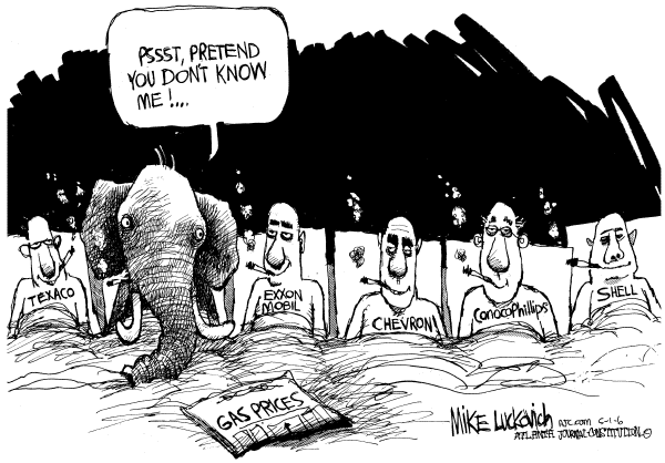 Editorial Cartoon by Mike Luckovich, Atlanta Journal-Constitution on Record Profits for Exxon