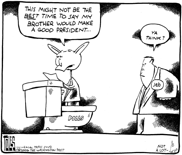Editorial Cartoon by Tom Toles, Washington Post on President Defends Policies