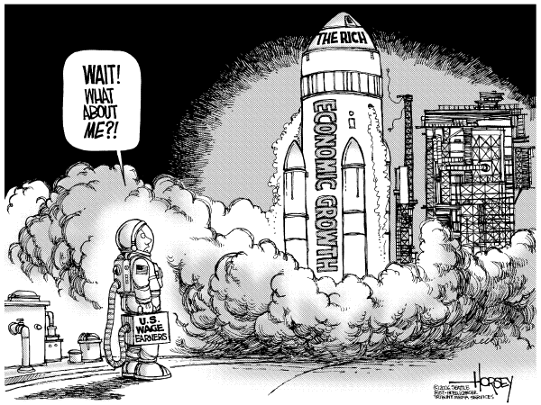Editorial Cartoon by David Horsey, Seattle Post-Intelligencer on Free Market Flourishing